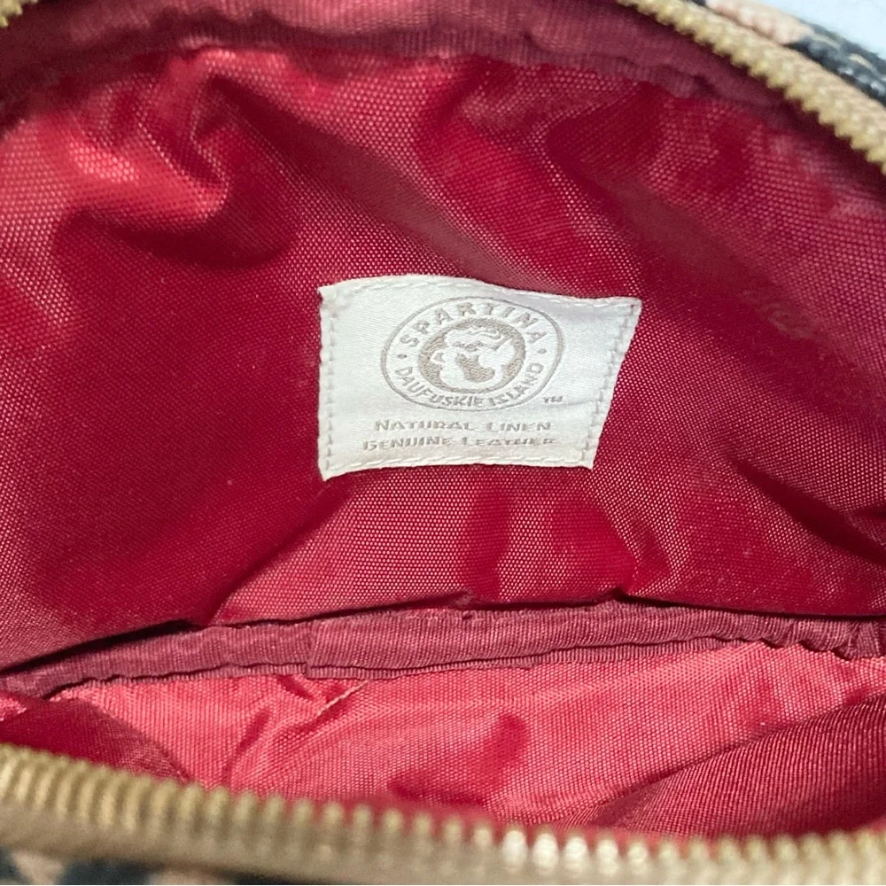 SPARTINA 449 Cosmetic Bag 1715 Lowcountry Natural Linen & Genuine Leather